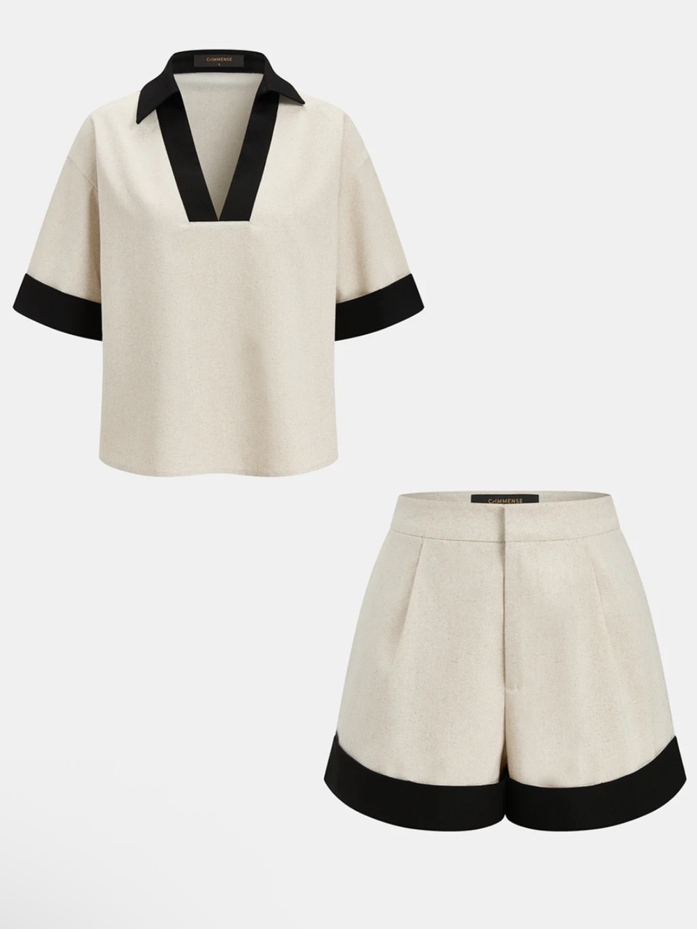 Commense Contrast Trim Cotton Linen Top & Shorts Set Size XL NWT - Picture 2 of 8